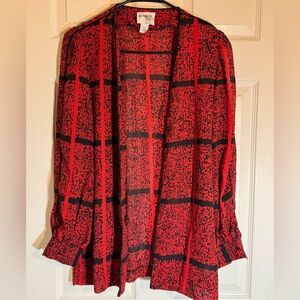 Brownstone Studio Artsy‎ Red and Black Open Front Cardigan Jacket Vintage
